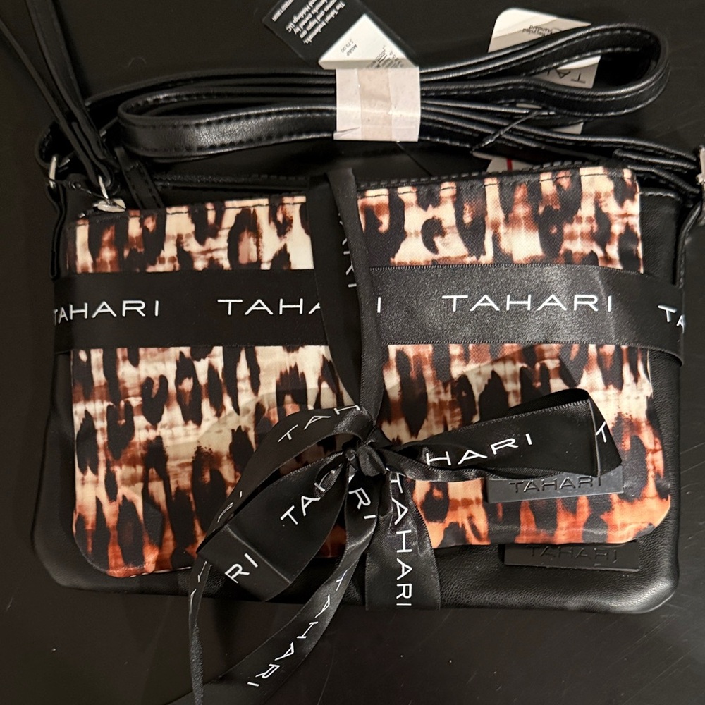 Tahari Leopard Bag and a Black Tahari crossbody bag.  Set of two bags NWTs